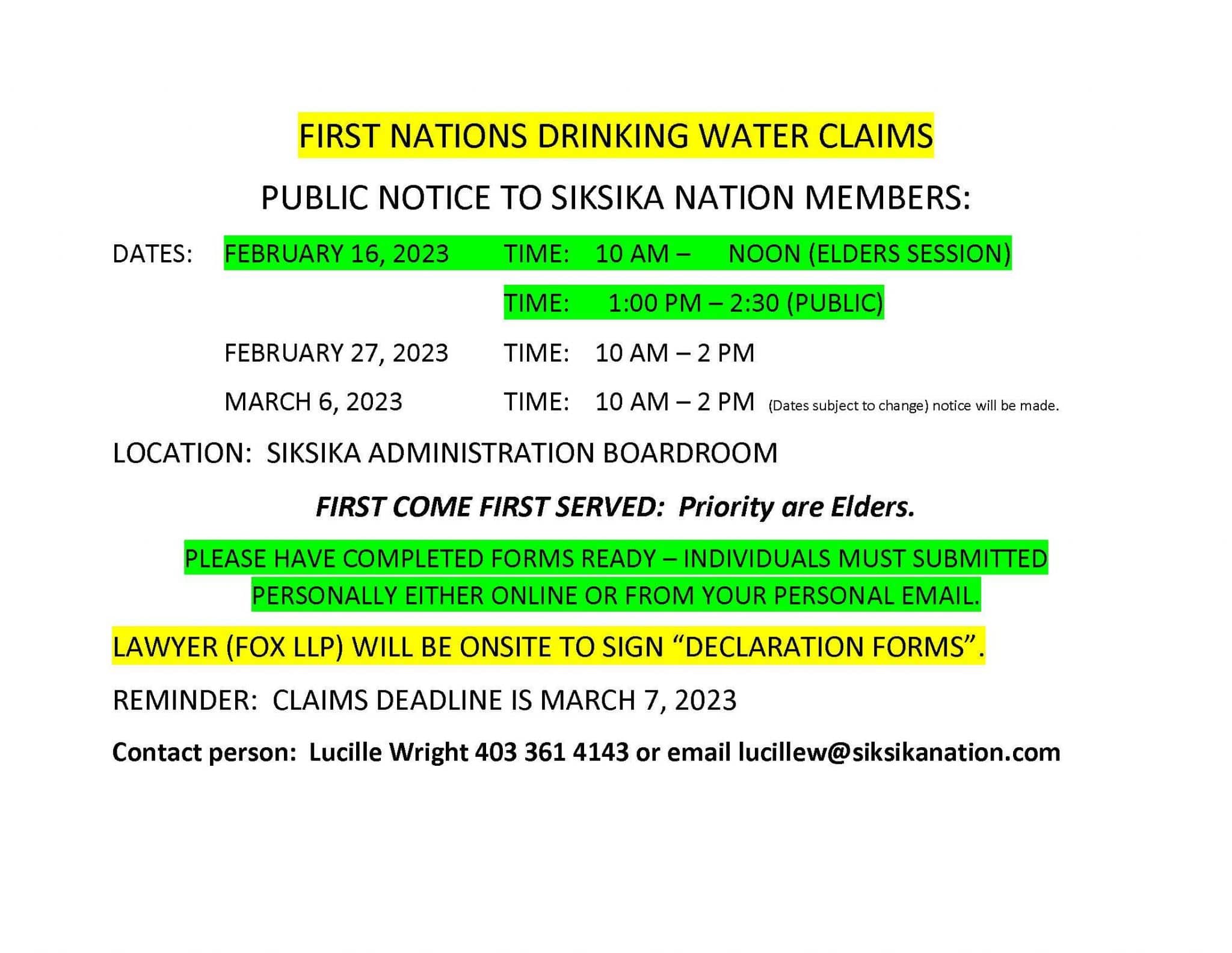 First Nations Drinking Water Settlement - Siksika Nation